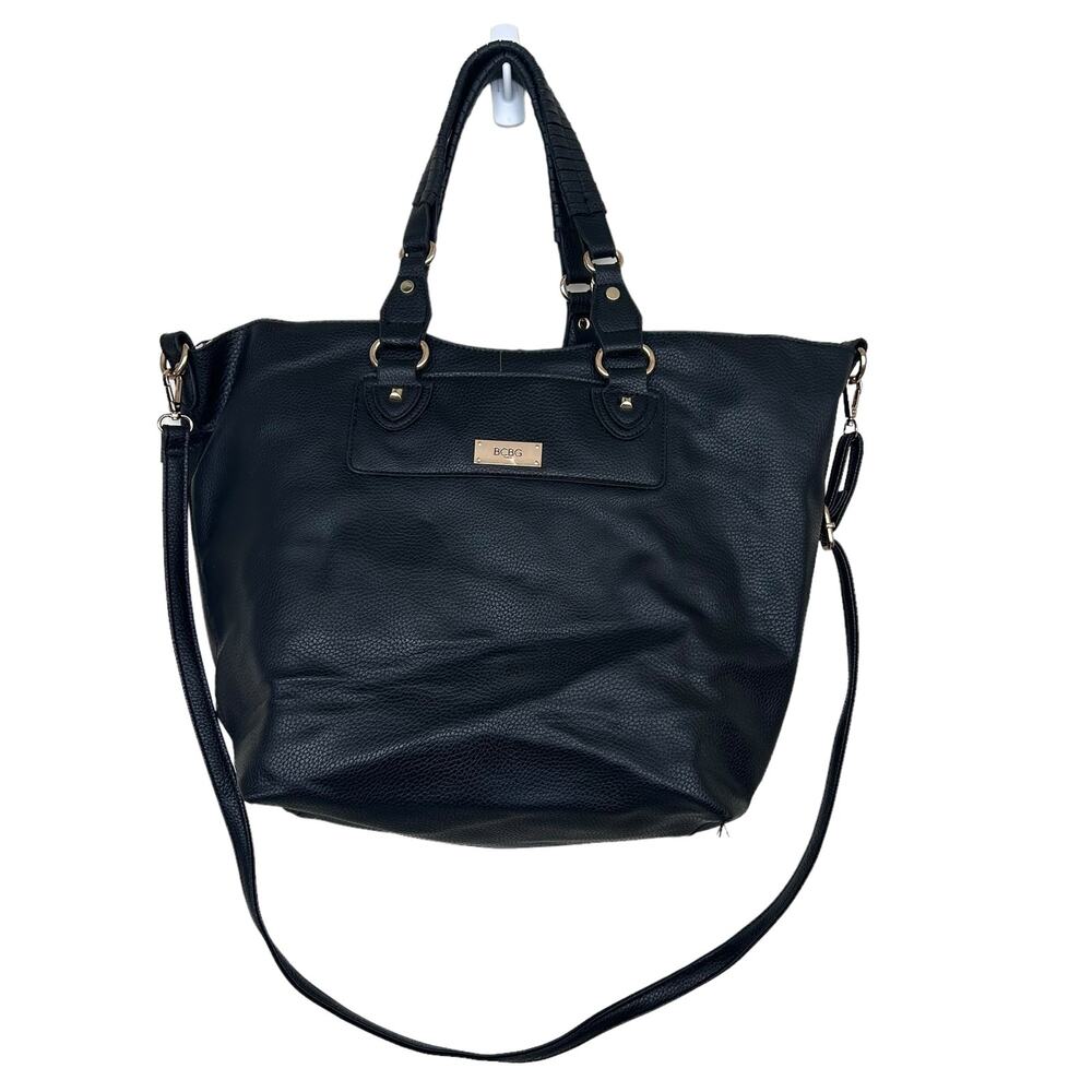 BCBG Paris Black Leather Tote Bag